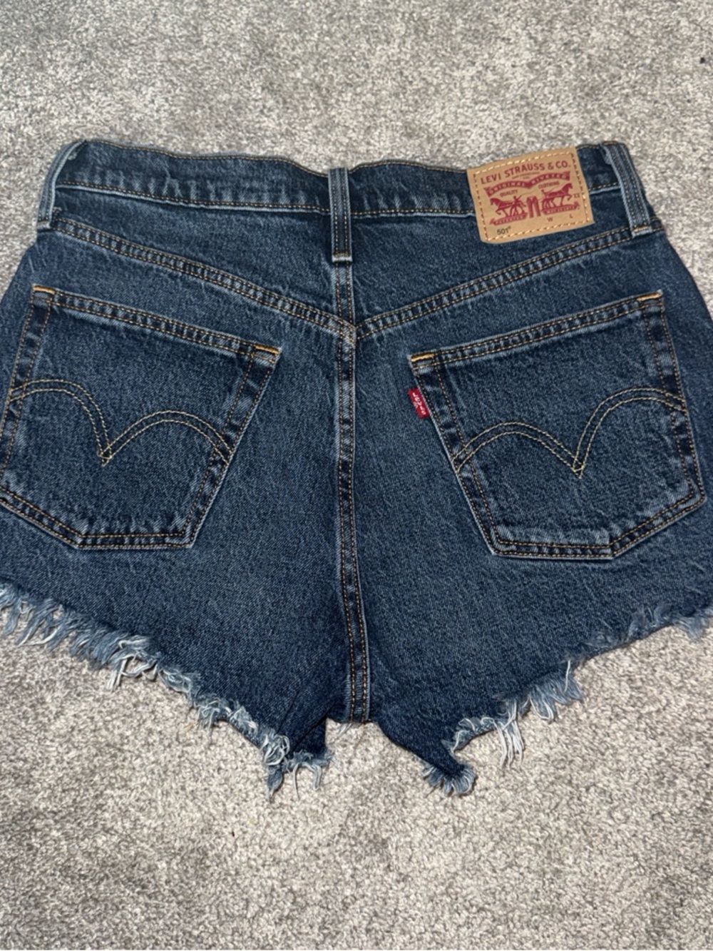 Levi's Women's Dark Blue Frayed Hem Denim Cutoff Shorts